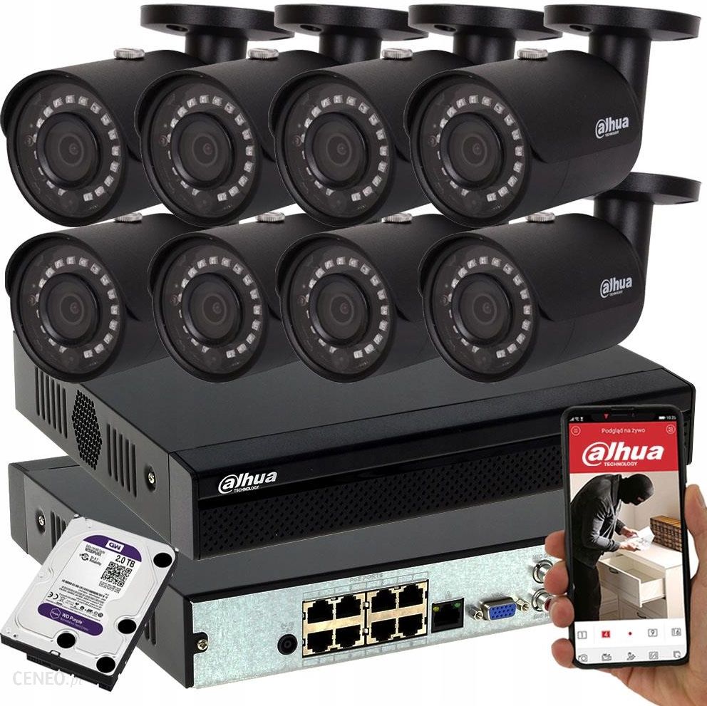 DAHUA MONITORING DO FIRMY 8 KAMER IP 4MP DZIEŃ NOC